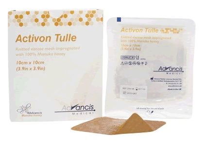 CR4135 DRESSING ACTIVON IMPREGNATED 2X2IN MESH MANUKAHONEY STERILE ( BX 5  ), Bees Medical